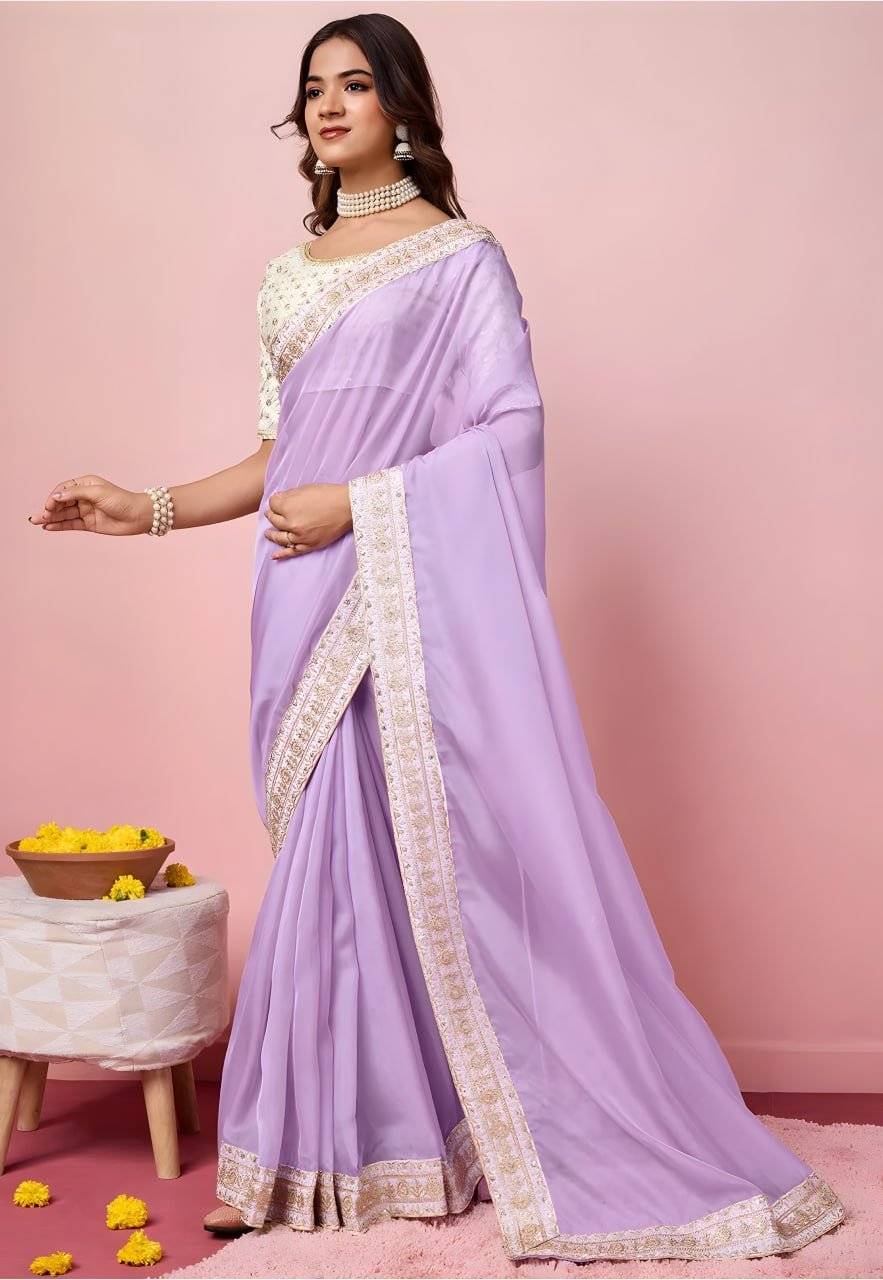 Purple organza saree with heavy mono banglori blouse – designer party wear saree for women 2025