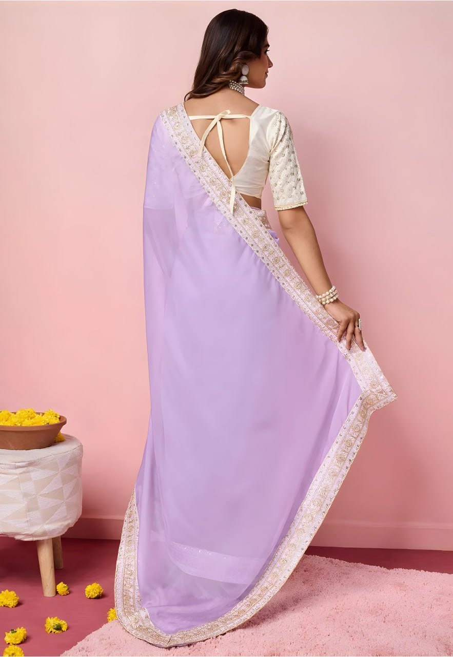 Folded purple organza saree with heavy mono banglori blouse – luxury party wear saree 2025