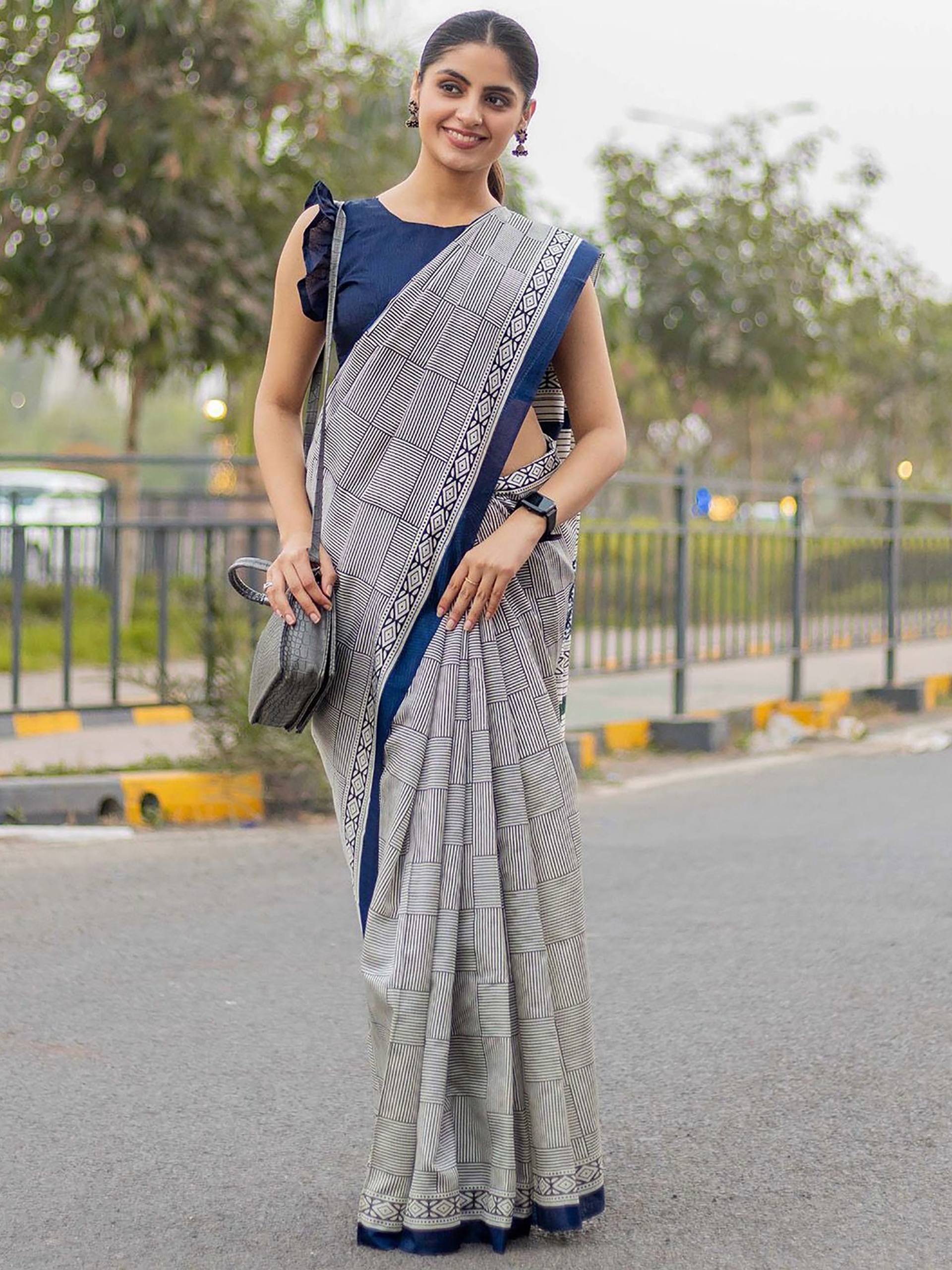 Soft Pure Cotton Jaipur Block Printed Office Wear Saree
