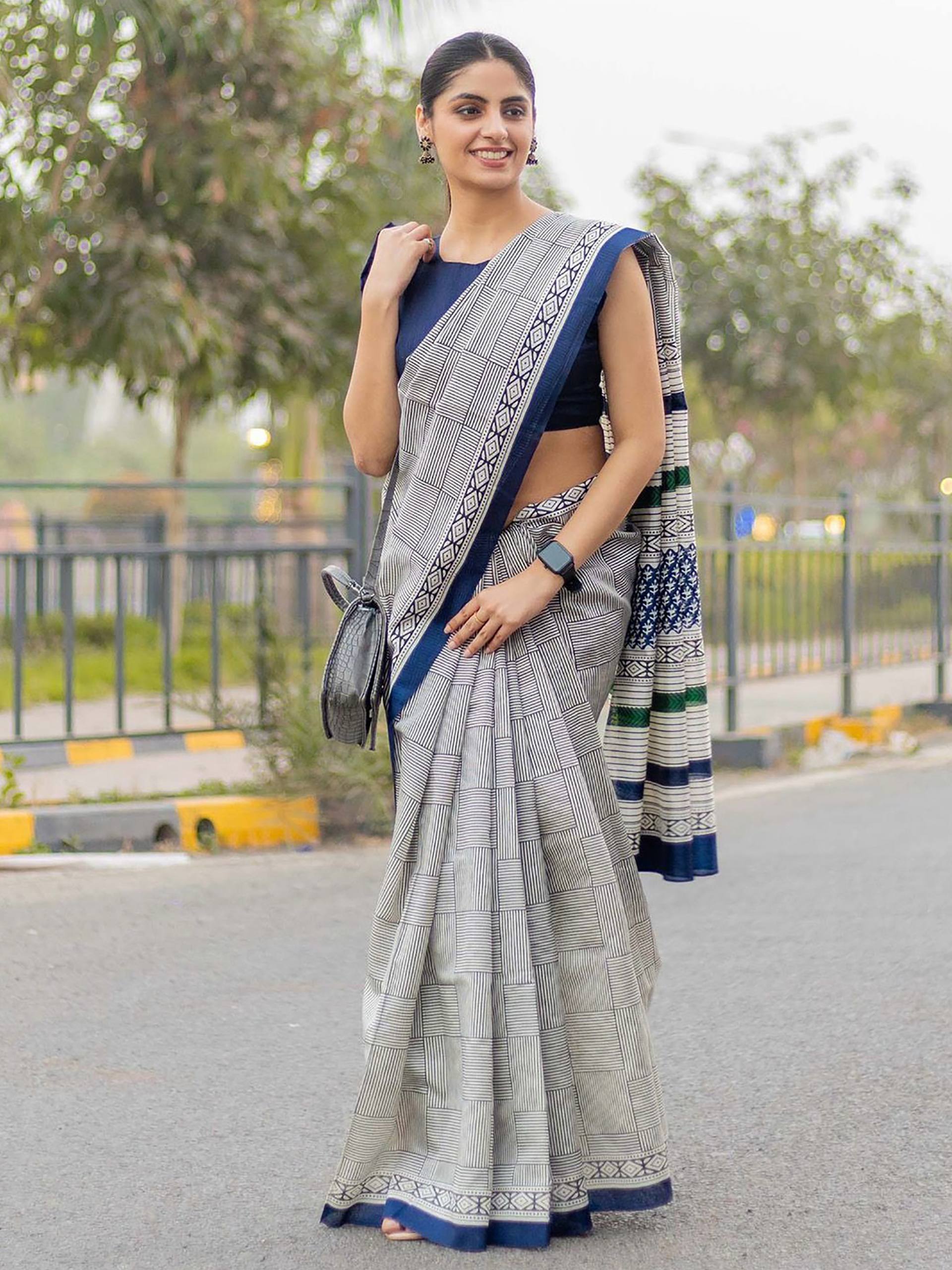 Soft Pure Cotton Jaipur Block Printed Office Wear Saree