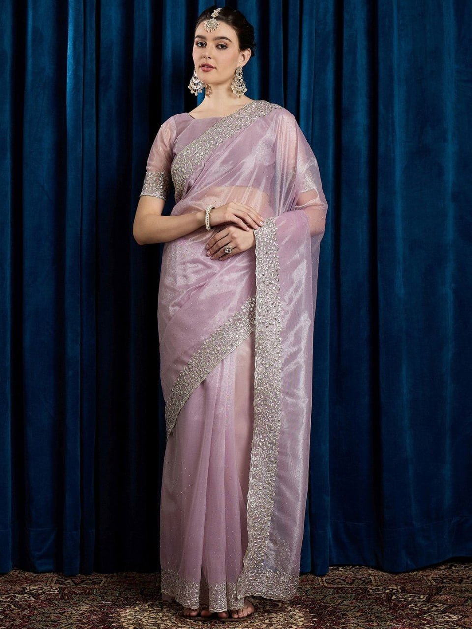 Pink hotfix cutwork net saree with beads and stones – designer party wear saree 2025