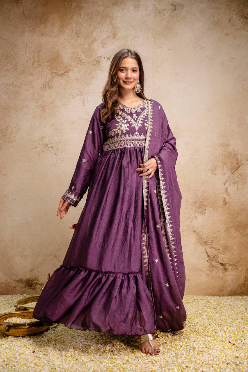 Maroon Rangoli Crush Heavy Embroidery and sequence Work Kurti Set