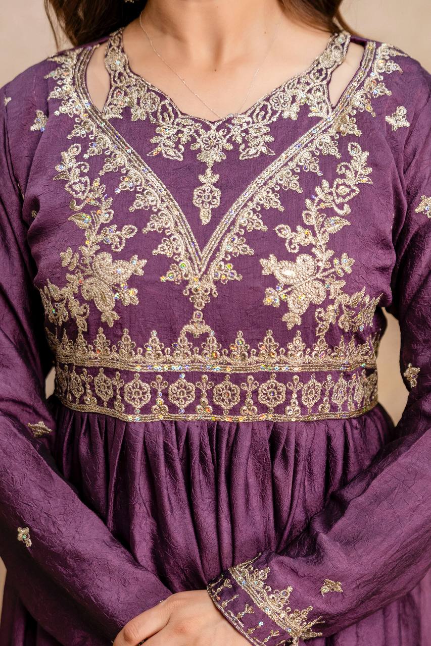 Maroon Rangoli Crush Heavy Embroidery and sequence Work Kurti Set