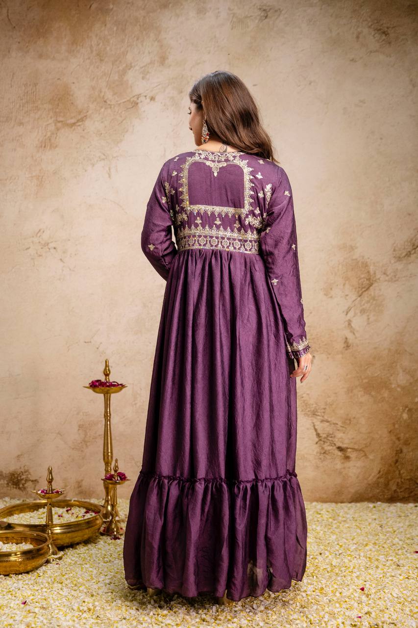 Maroon Rangoli Crush Heavy Embroidery and sequence Work Kurti Set