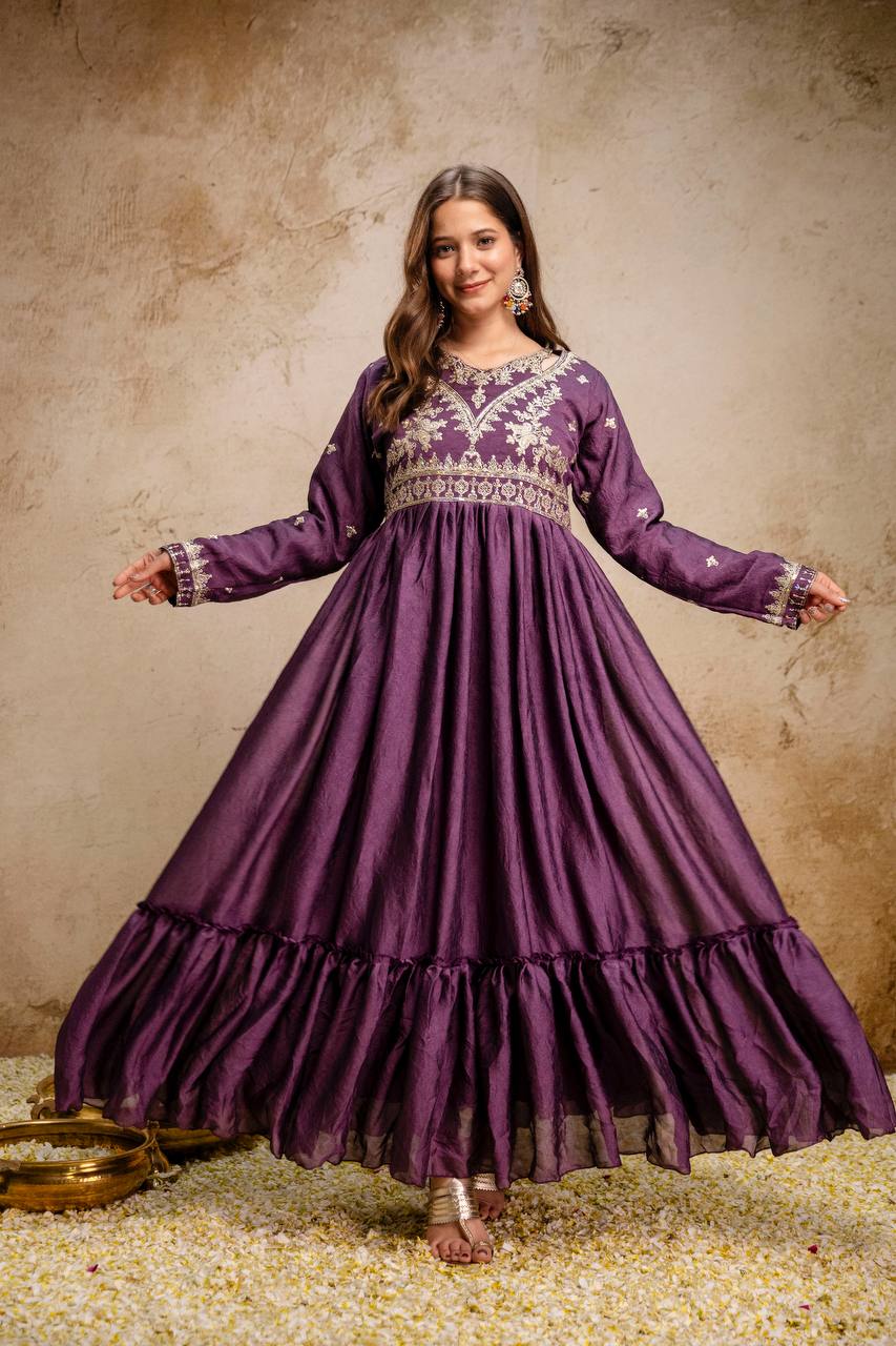 Maroon Rangoli Crush Heavy Embroidery and sequence Work Kurti Set