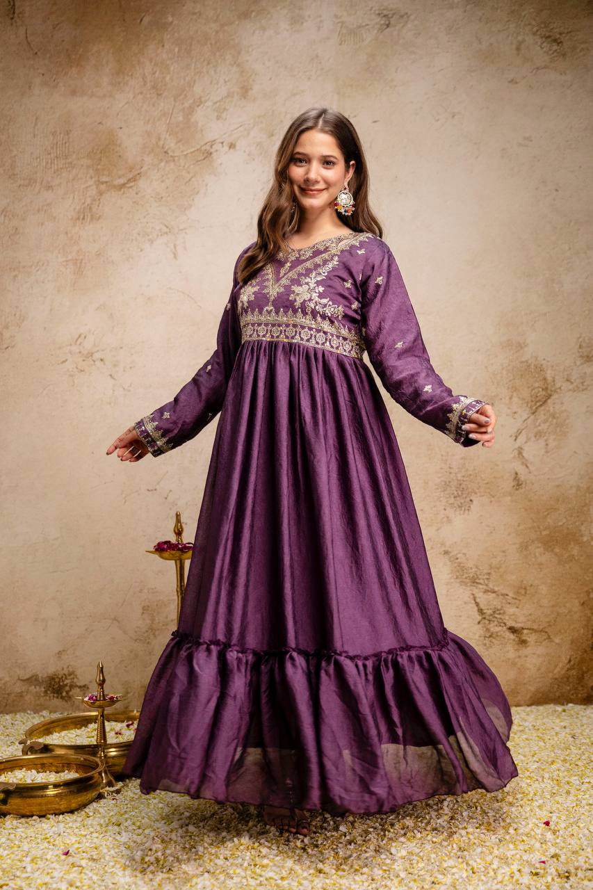 Maroon Rangoli Crush Heavy Embroidery and sequence Work Kurti Set