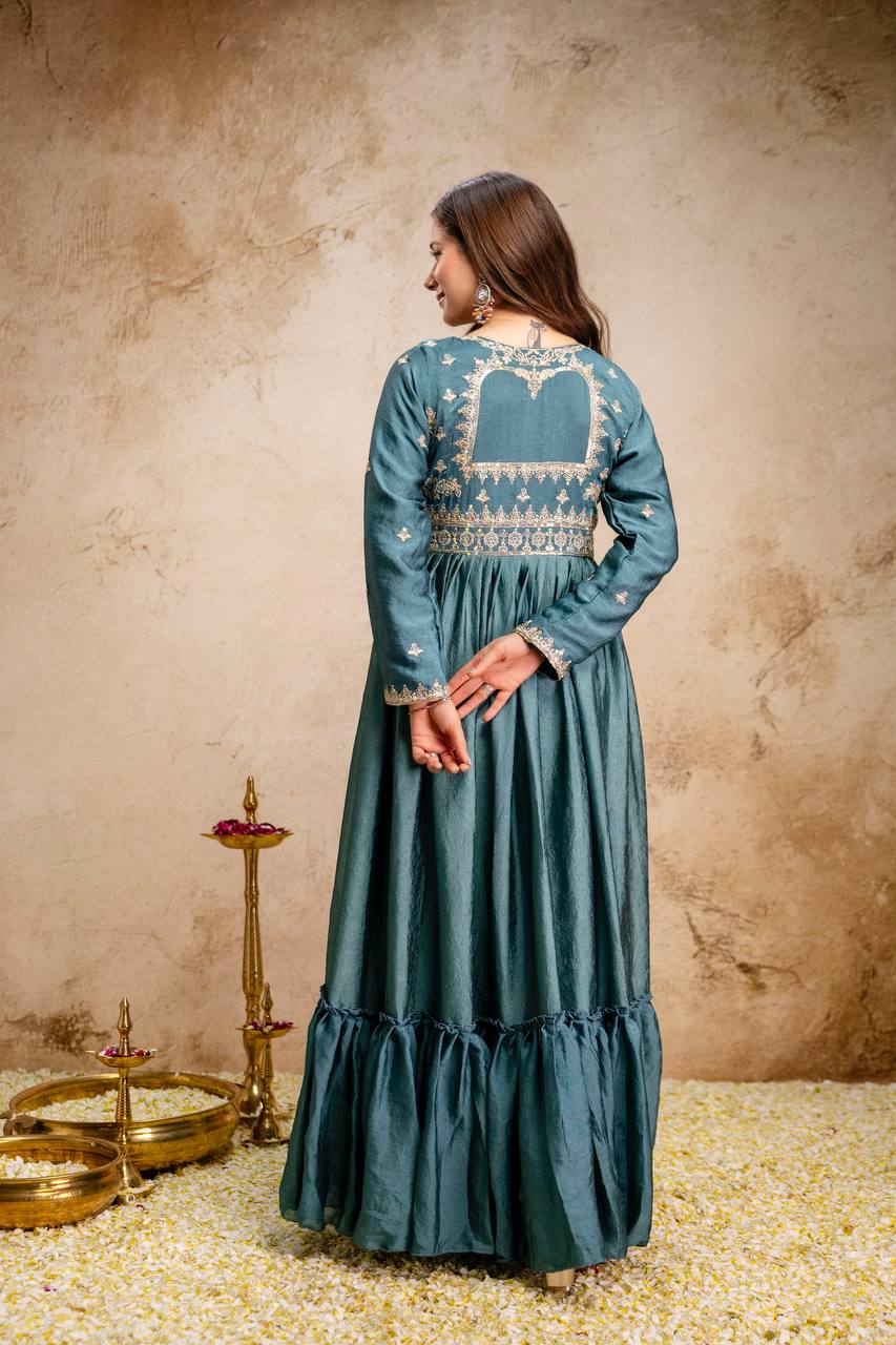 Blue Rangoli Crush Heavy Embroidery and sequence Work Kurti Set
