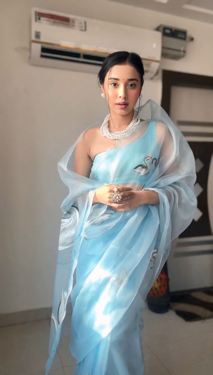 Festive Party Wear Organza Blue Saree