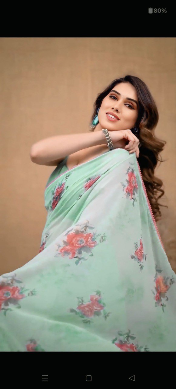 Ready To Wear Georgette Sea Green Printed Saree