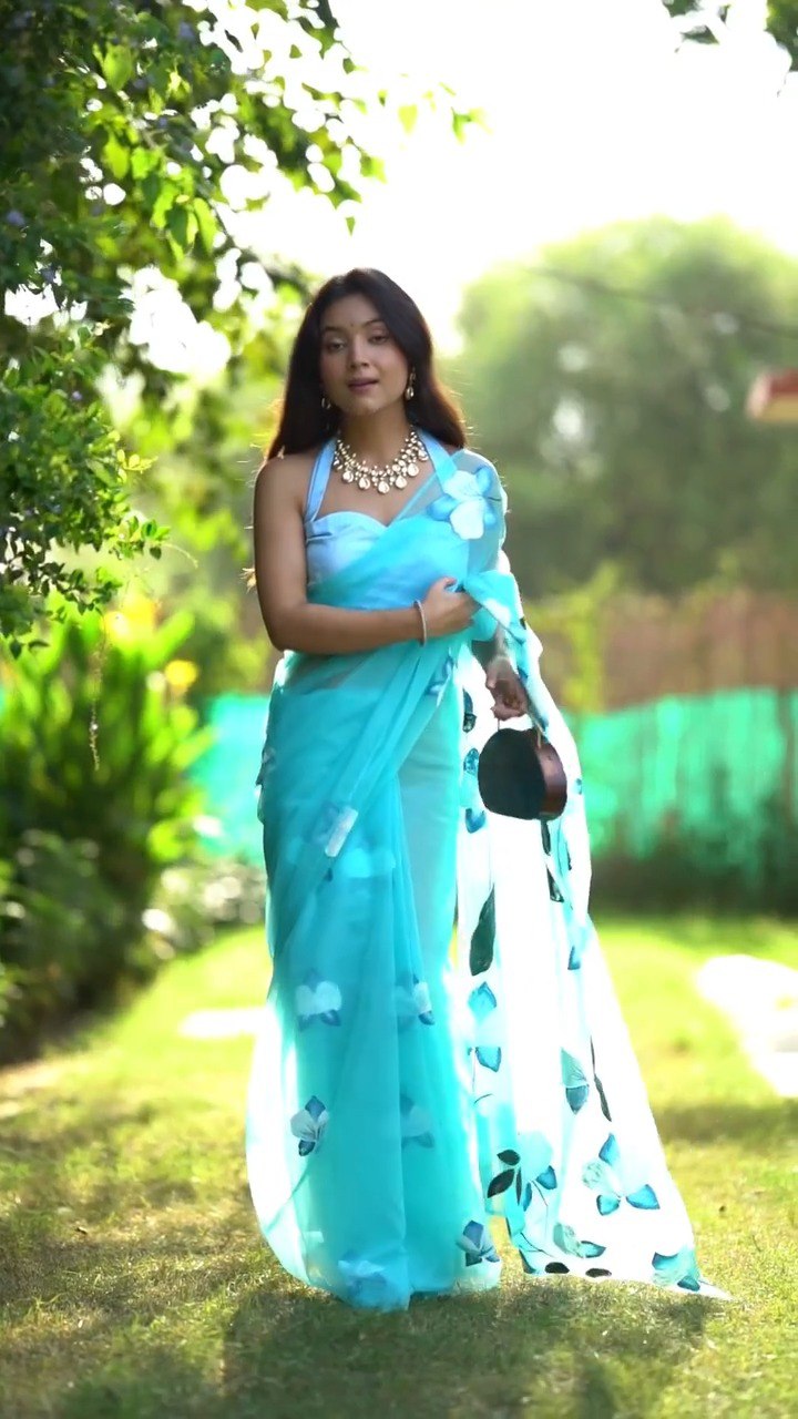 Sky Organza Silk Printed Ready To Wear Saree