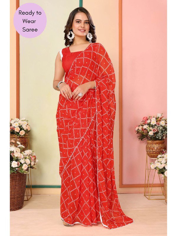 Ready To Wear Georgette Orange Printed Saree