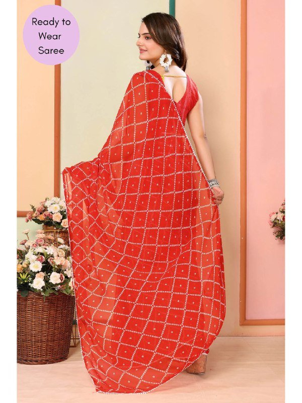 Ready To Wear Georgette Orange Printed Saree