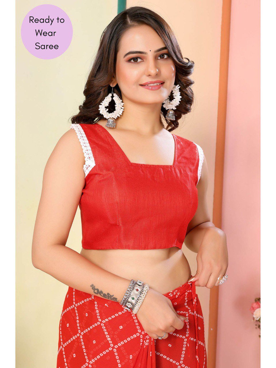 Ready To Wear Georgette Orange Printed Saree