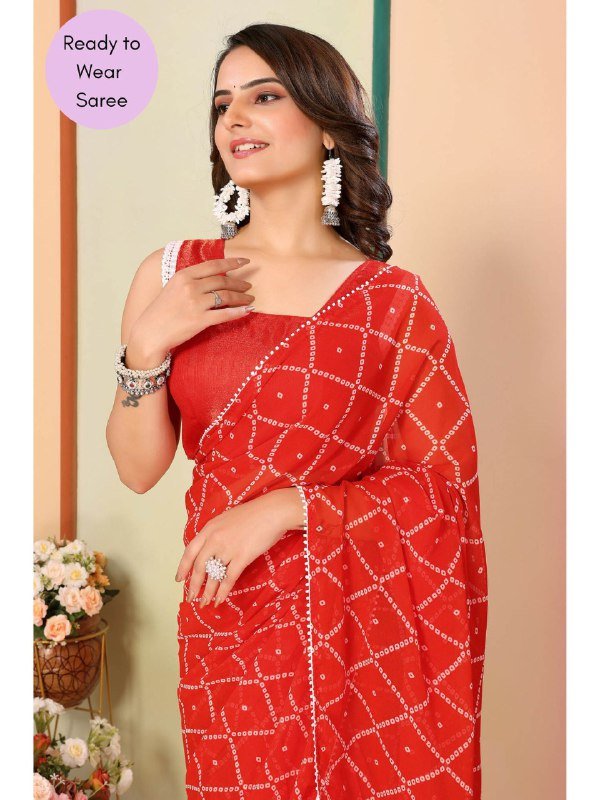 Ready To Wear Georgette Orange Printed Saree