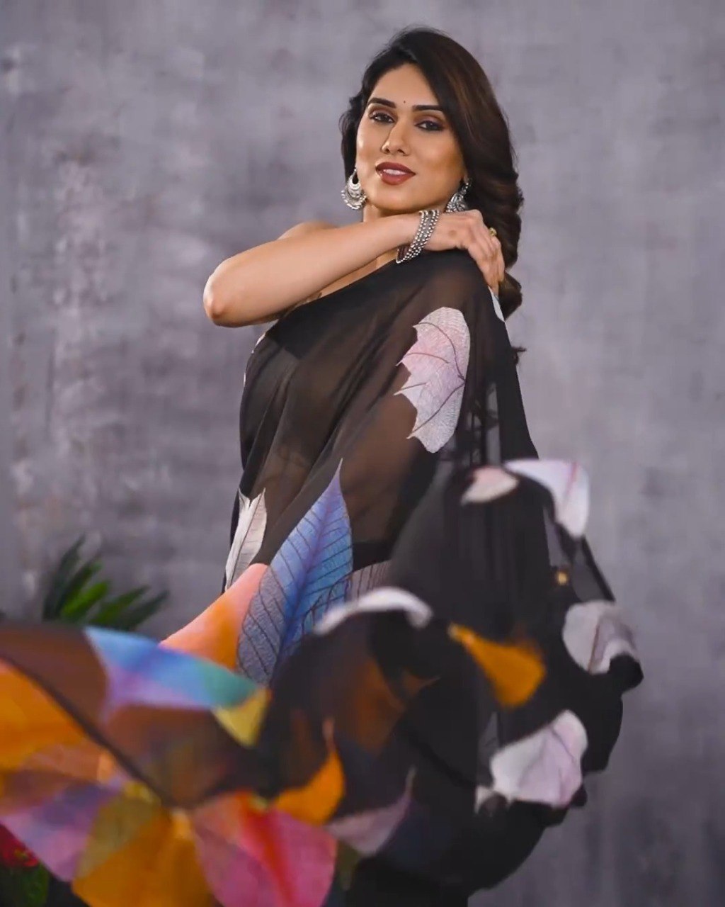 Black Georgette Printed Ready To Wear Saree