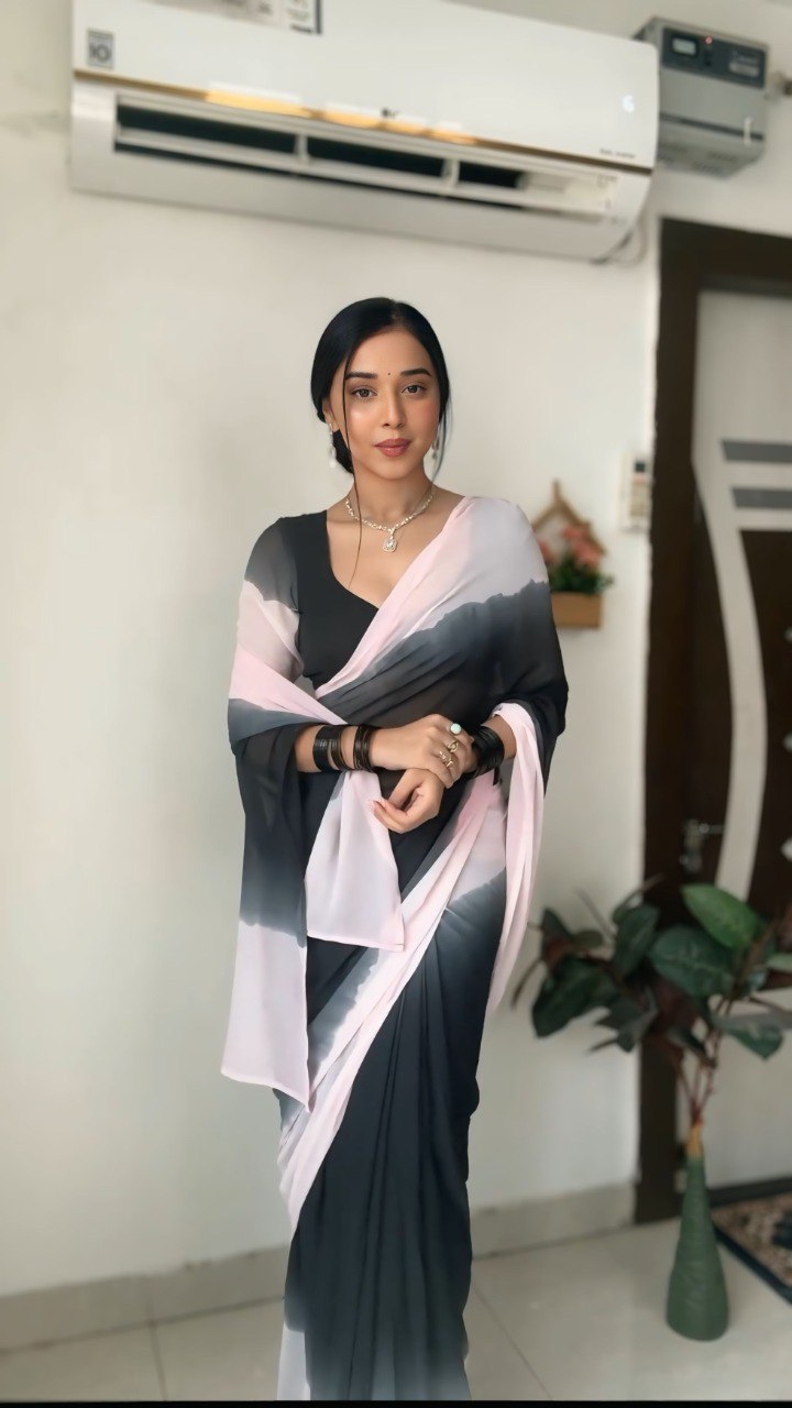 Black And Pink Georgette Ready To Wear Saree