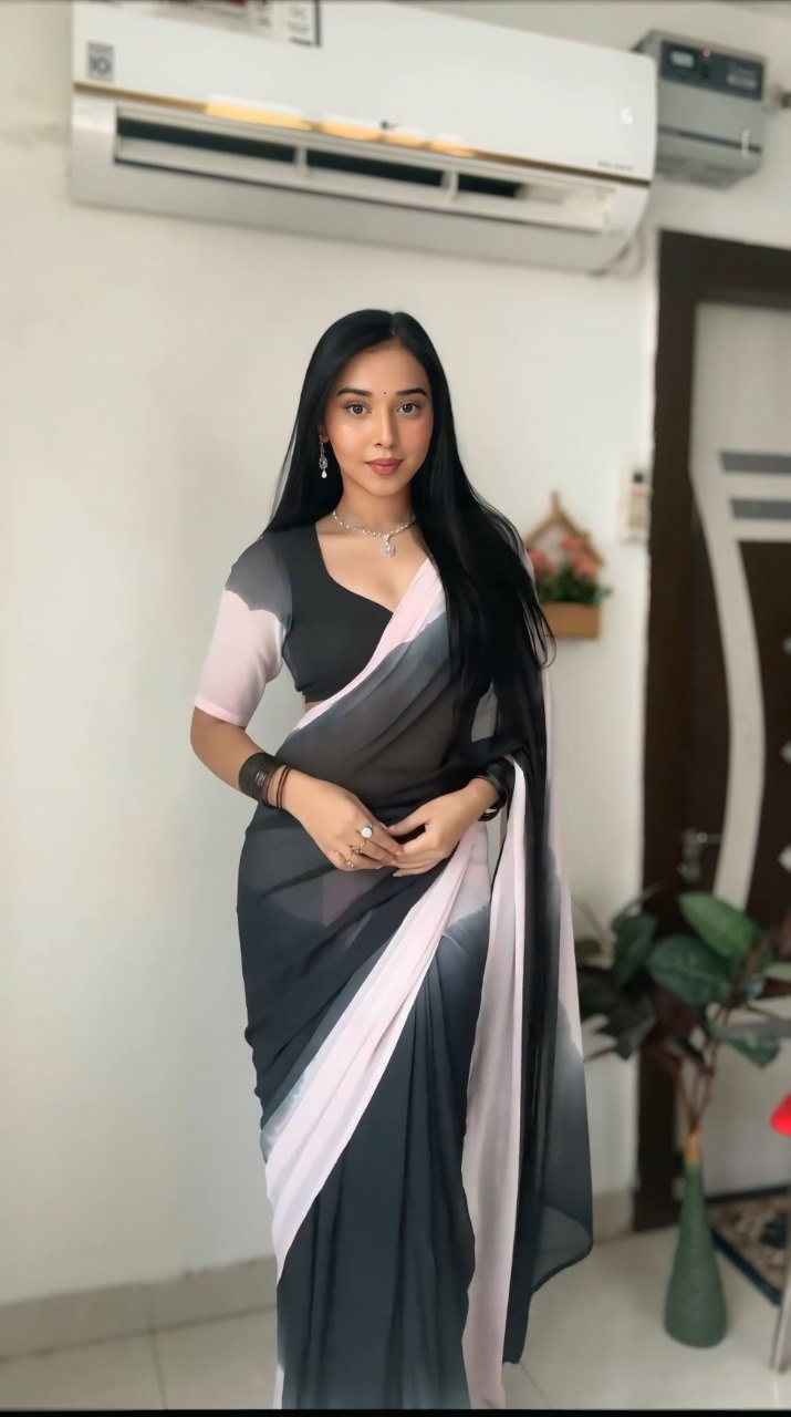 Black And Pink Georgette Ready To Wear Saree