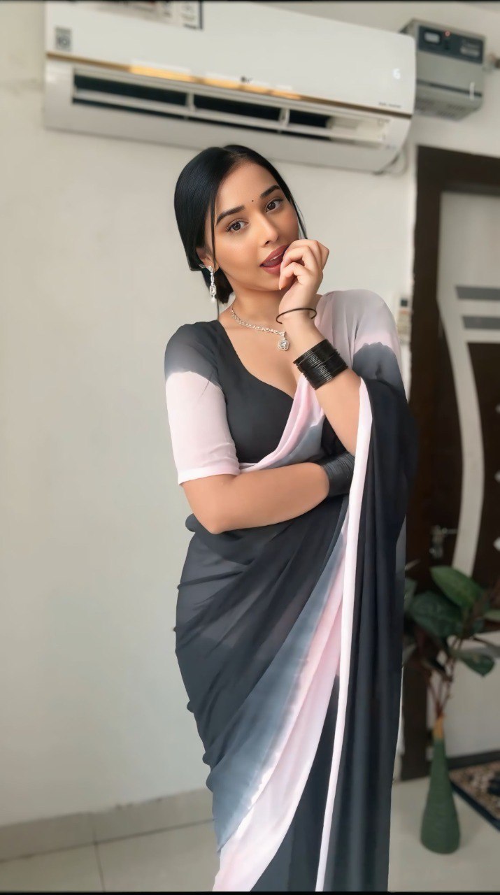 Black And Pink Georgette Ready To Wear Saree