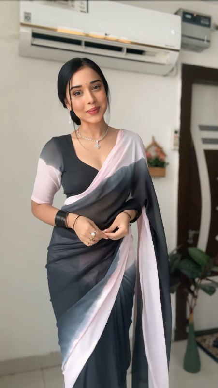 Black And Pink Georgette Ready To Wear Saree