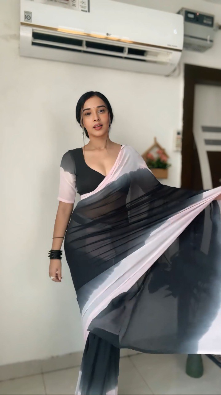 Black And Pink Georgette Ready To Wear Saree