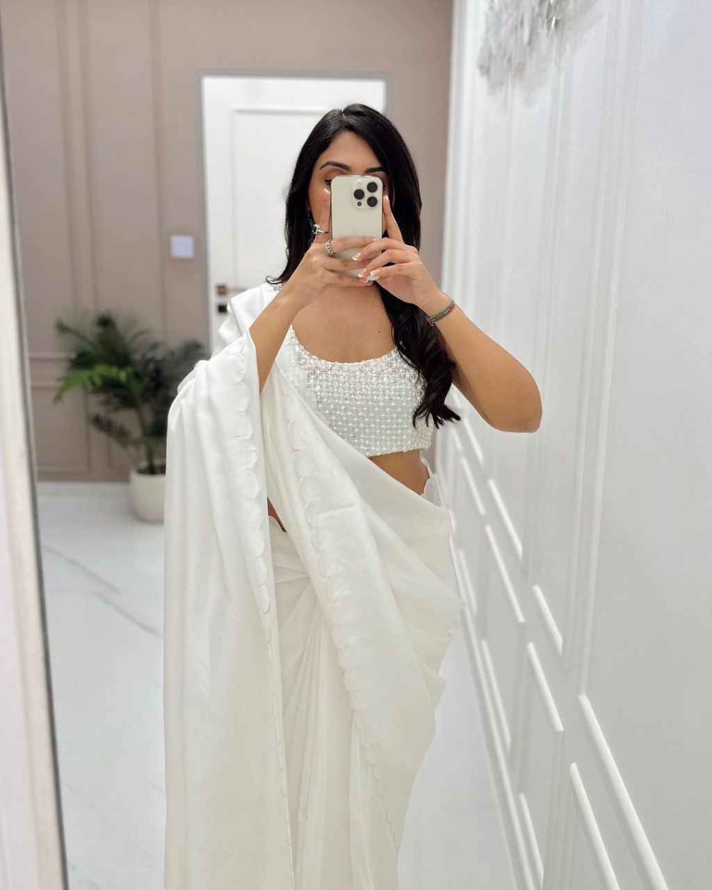 White Rangoli Silk Ready To Wear Saree