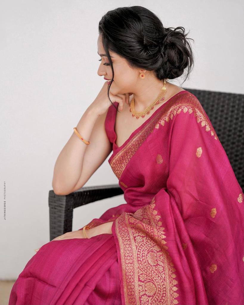 Dark Pink Soft Lichi Silk Jacquard Work Saree