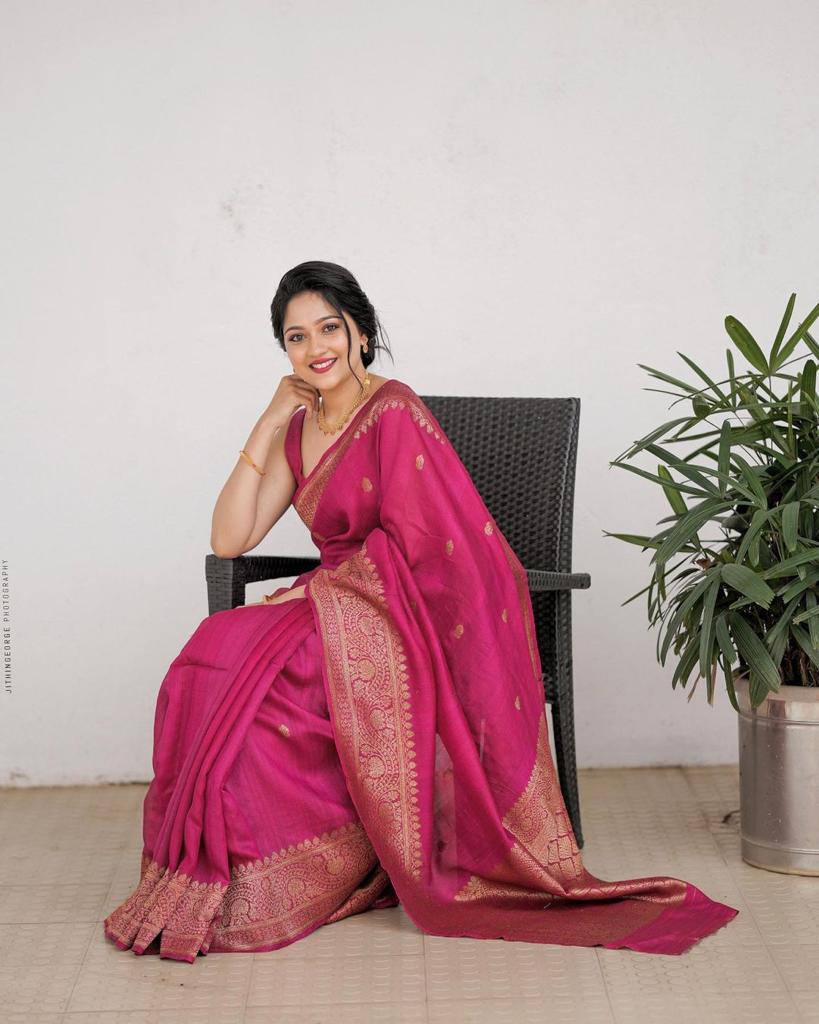 Dark Pink Soft Lichi Silk Jacquard Work Saree
