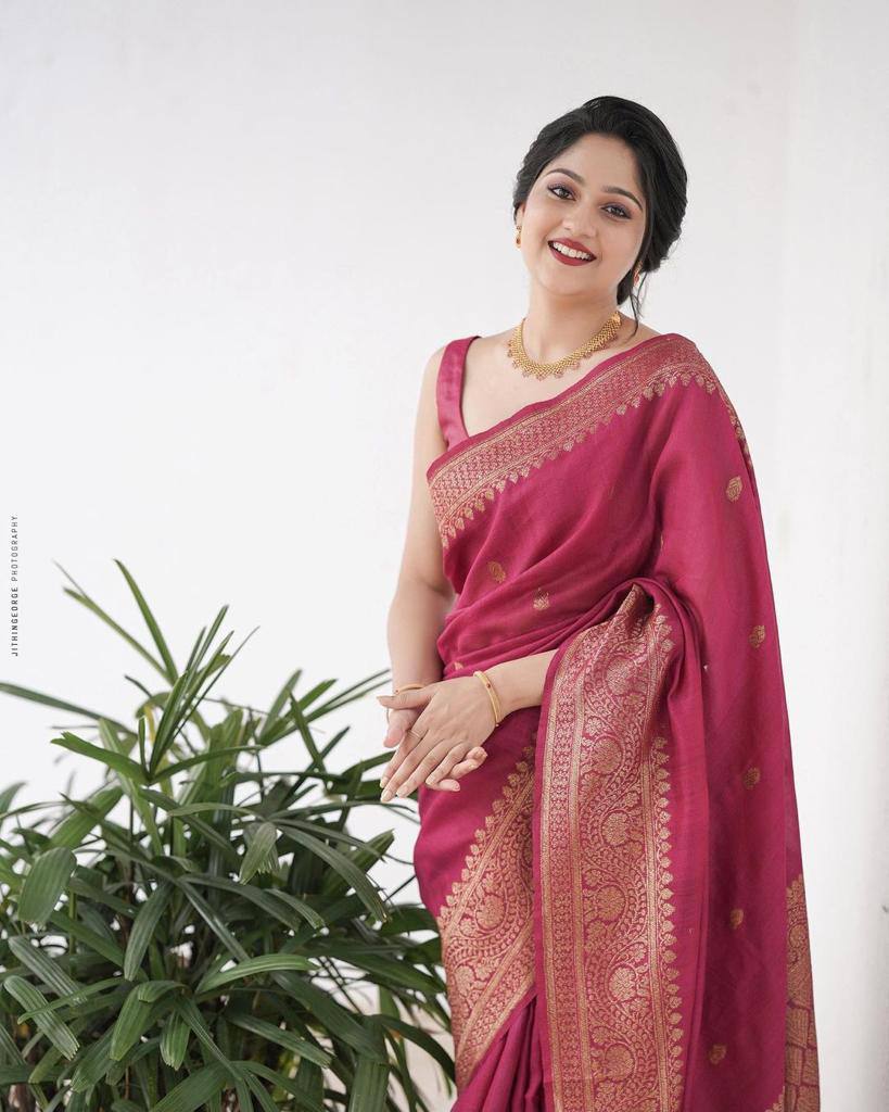 Dark Pink Soft Lichi Silk Jacquard Work Saree