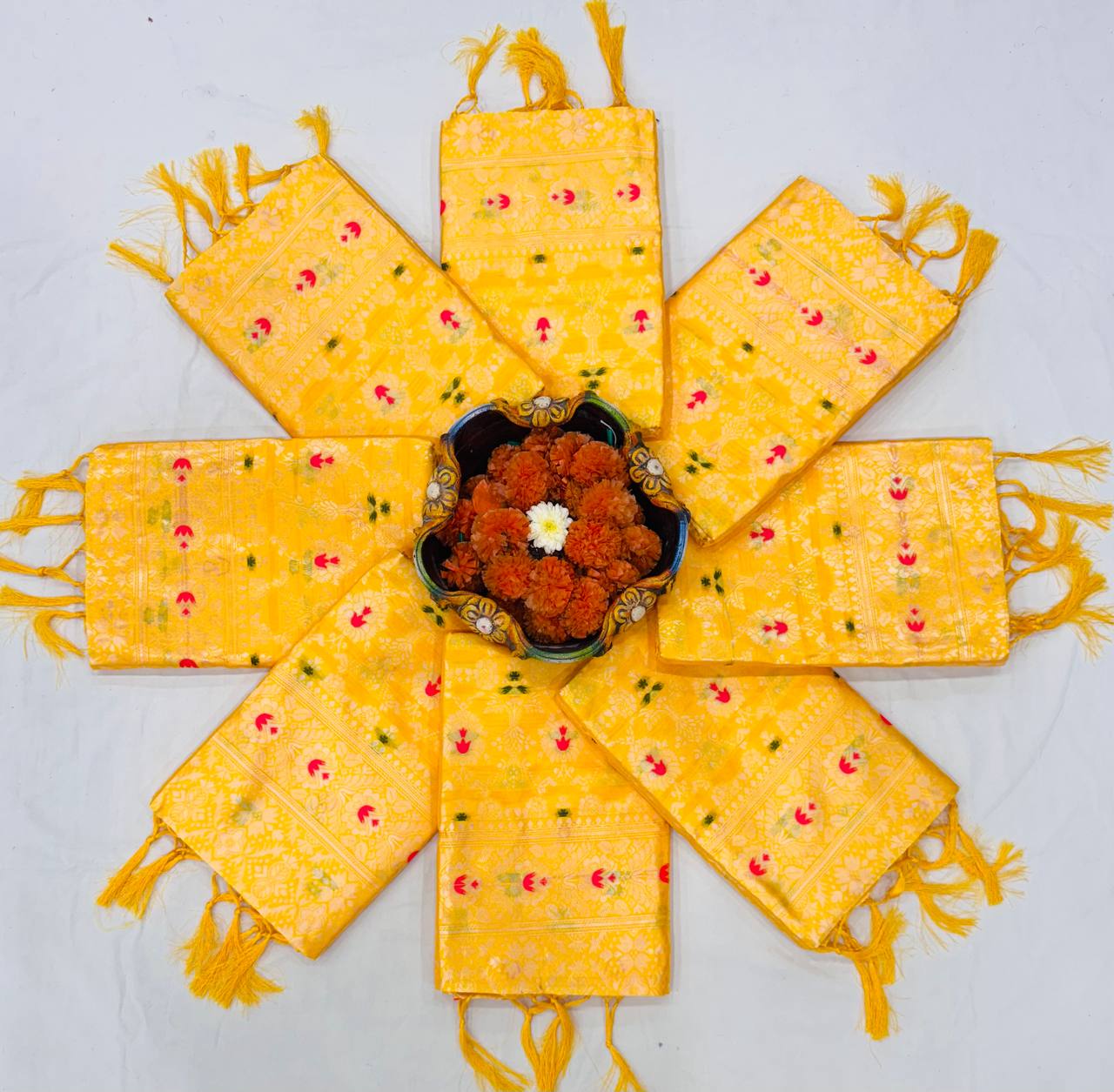 Beautiful Yellow Soft Lichi Silk Jacquard Work Saree