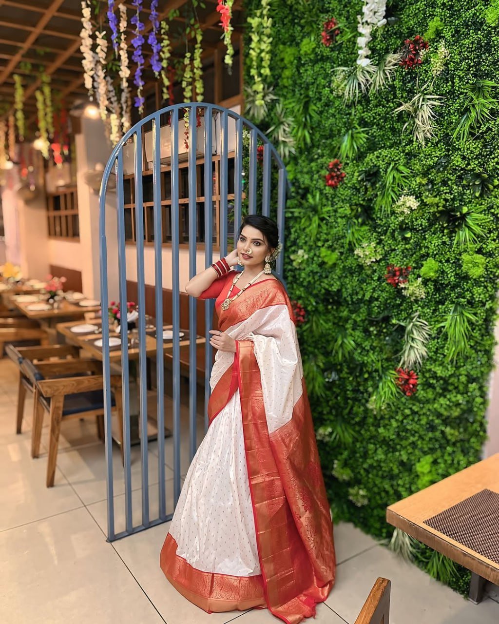 White Banarasi Soft Silk Saree