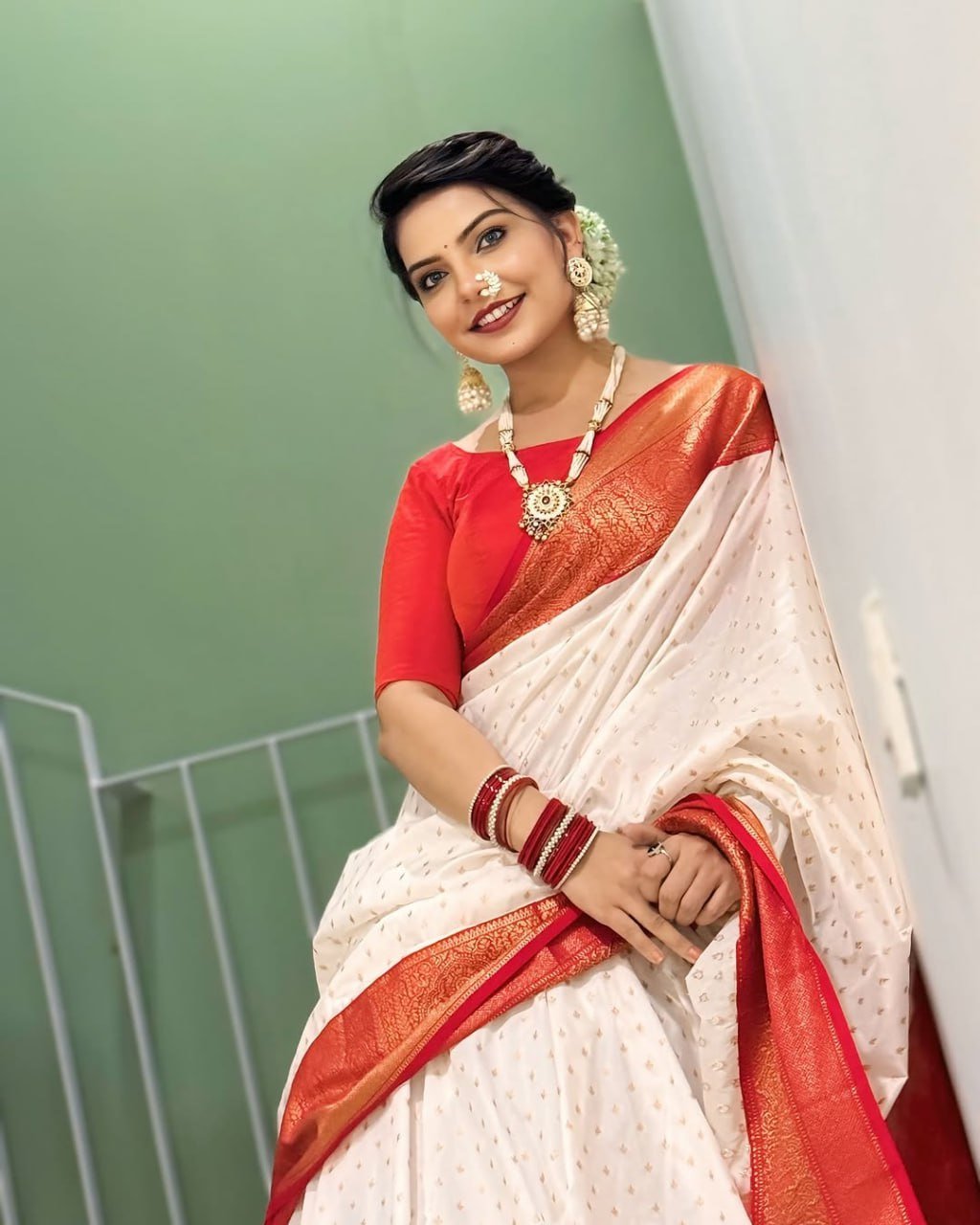 White Banarasi Soft Silk Saree