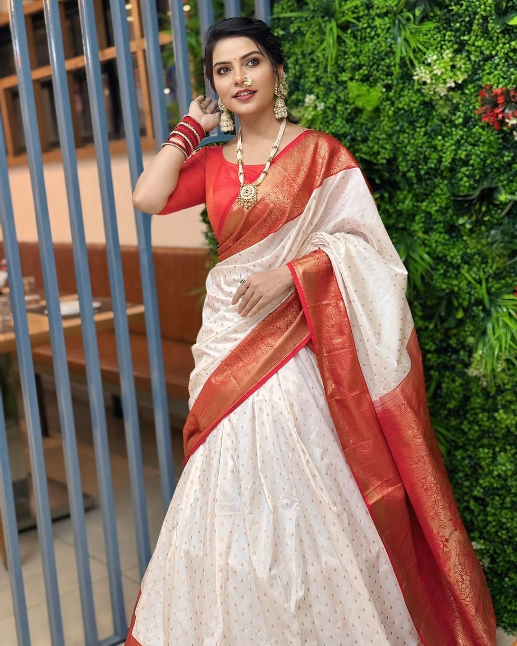 White Banarasi Soft Silk Saree