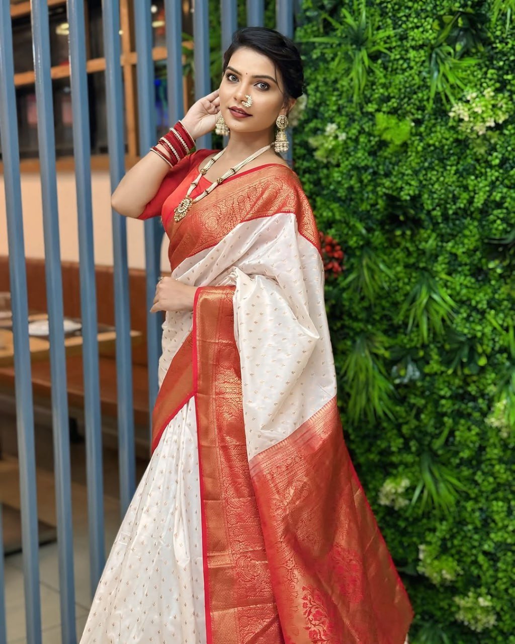 White Banarasi Soft Silk Saree
