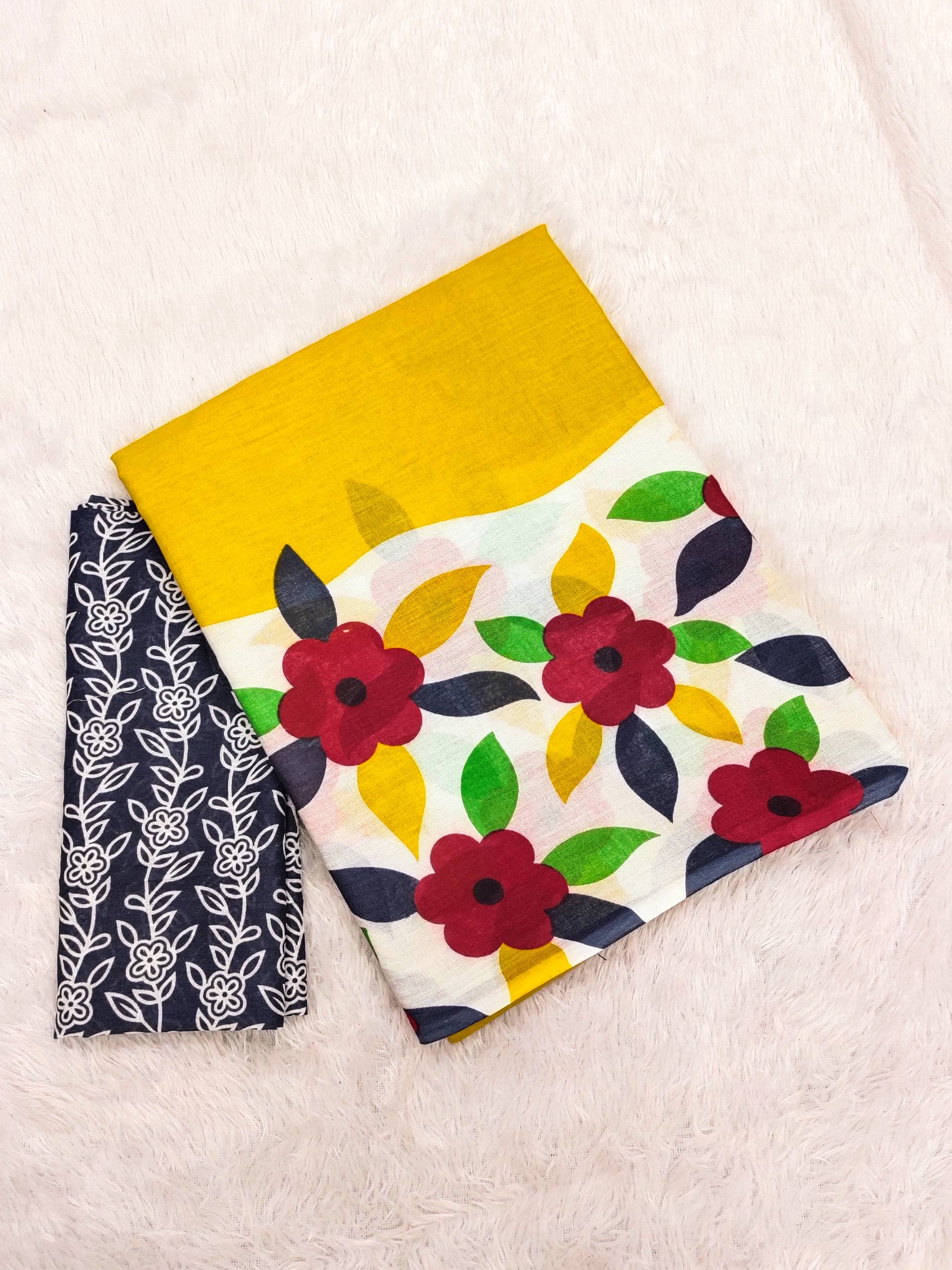 Floral Handblock Printed Mulmul Cotton Saree