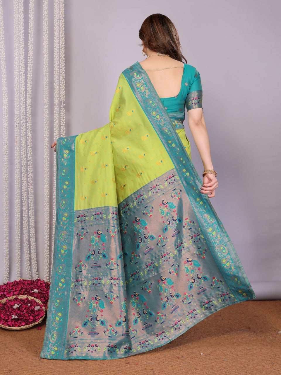 Leaf Green Banarasi Soft Silk Saree