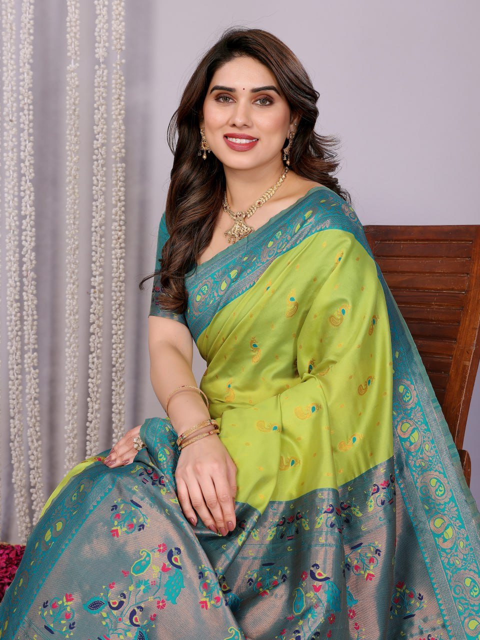 Leaf Green Banarasi Soft Silk Saree