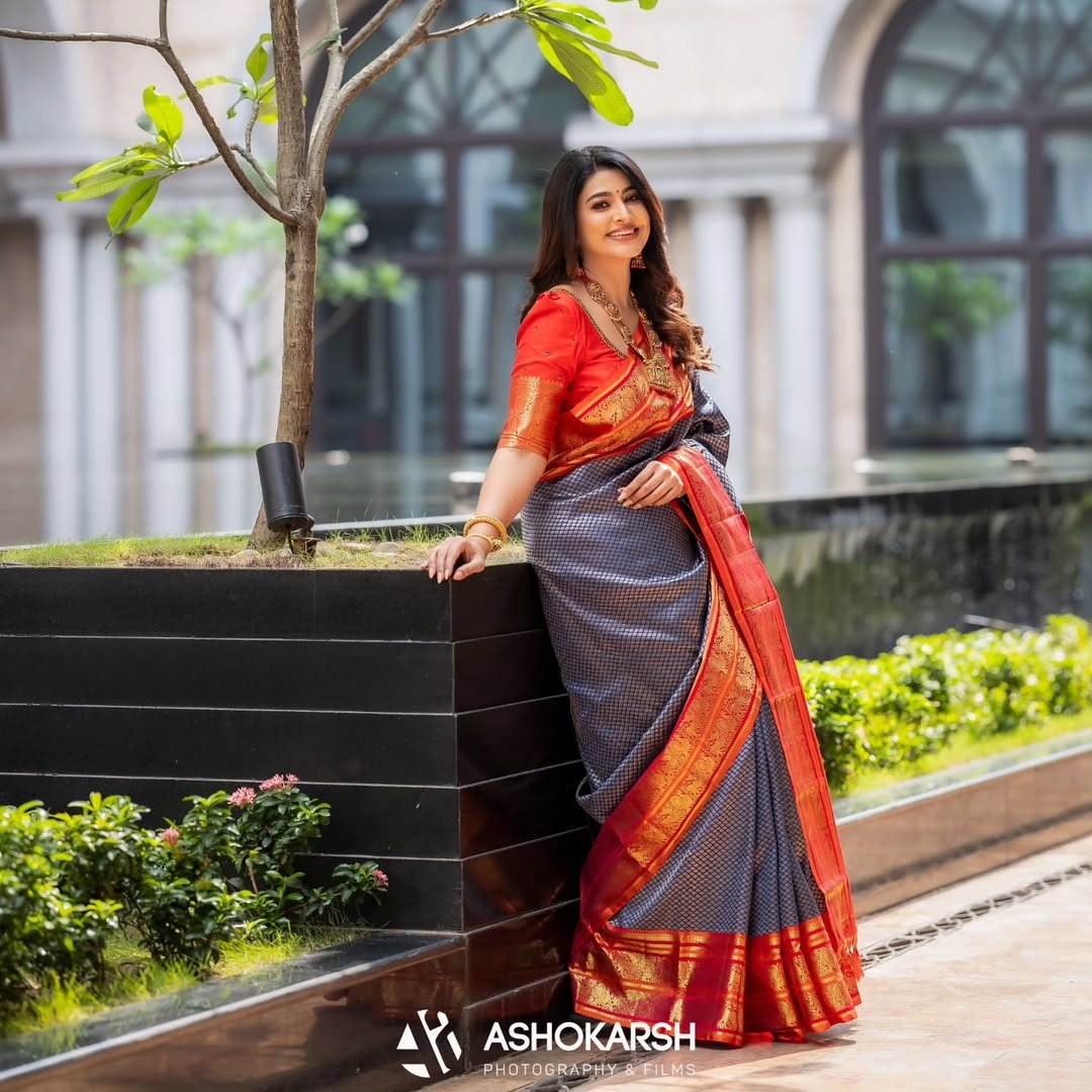 Dark Orange Banarasi Soft Silk Saree