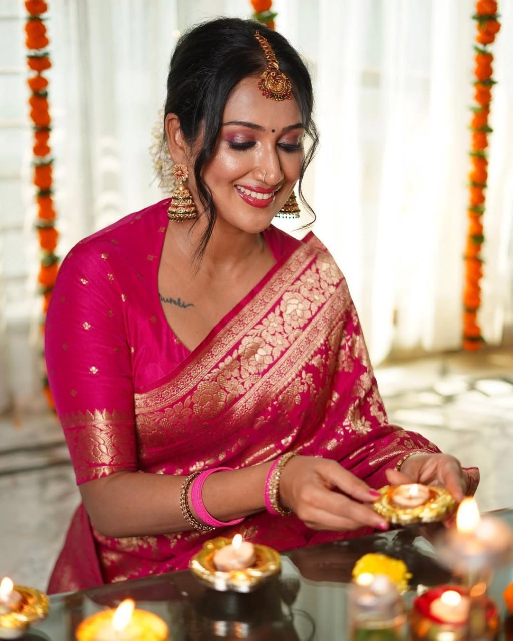 Dark Pink Banarasi Soft Silk Saree