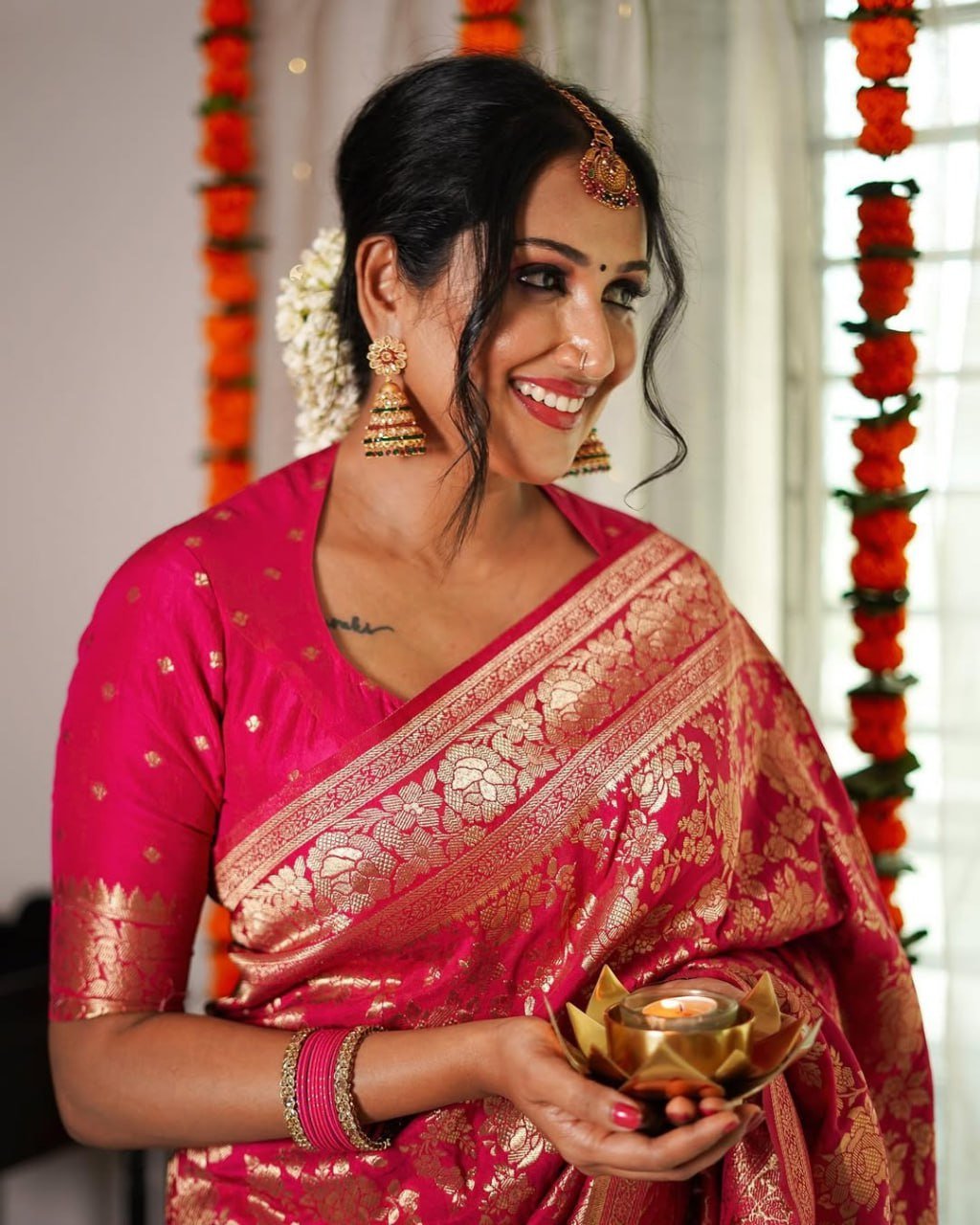 Dark Pink Banarasi Soft Silk Saree