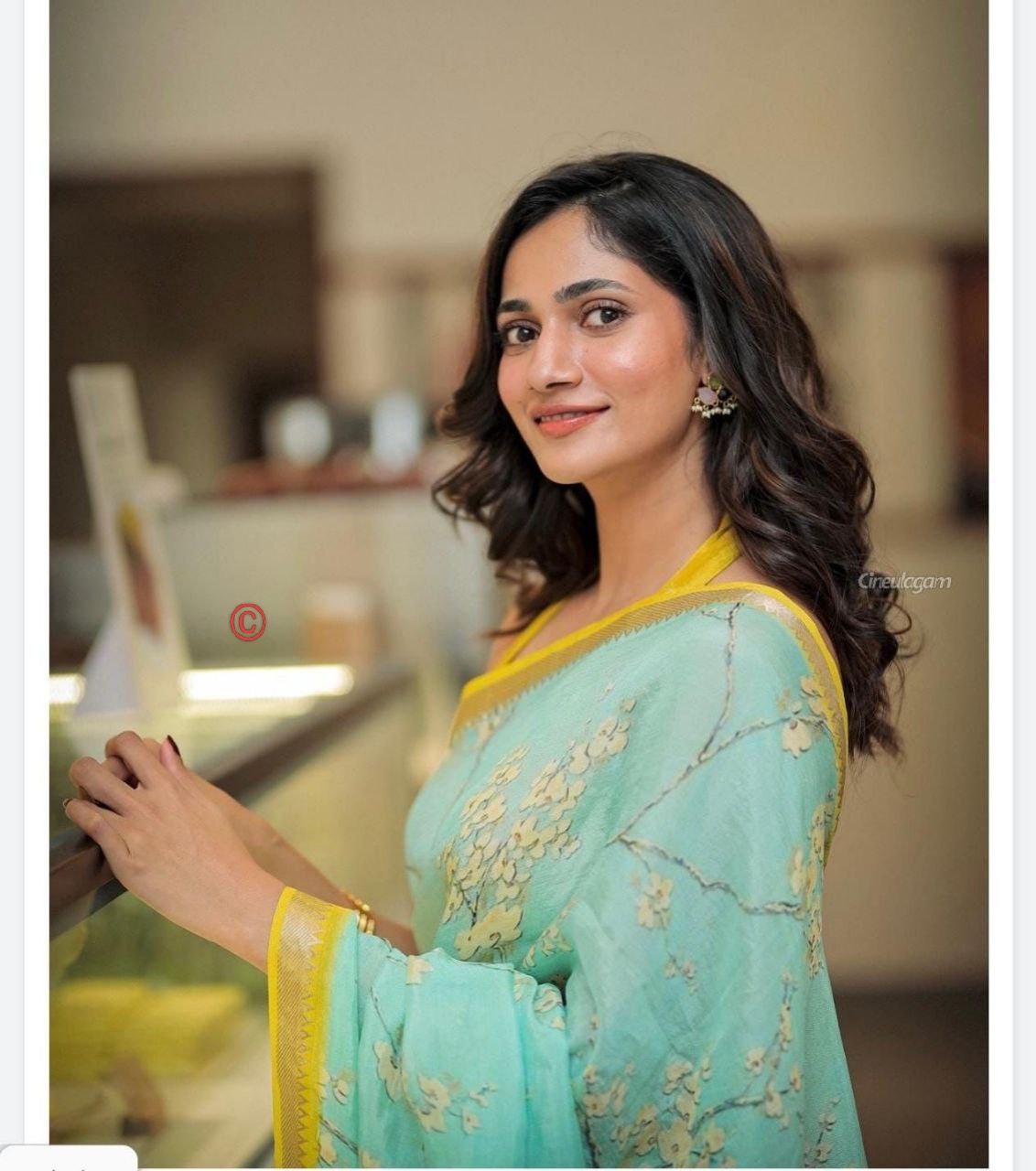 Aqua Blue Soft Linen Digital Printed Saree