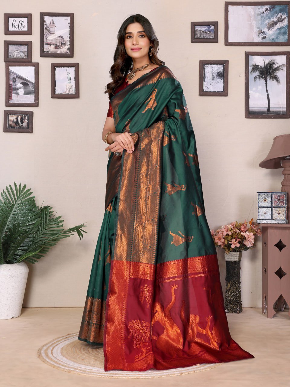 Dark Green And Dark Maroon Banarasi Soft Silk Saree