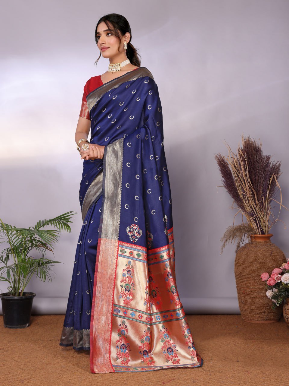 Dark Purple And Gold Banarasi Soft Silk Saree