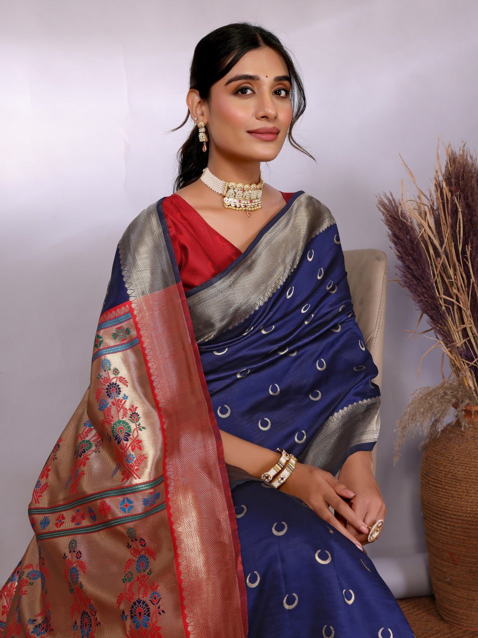 Dark Purple And Gold Banarasi Soft Silk Saree