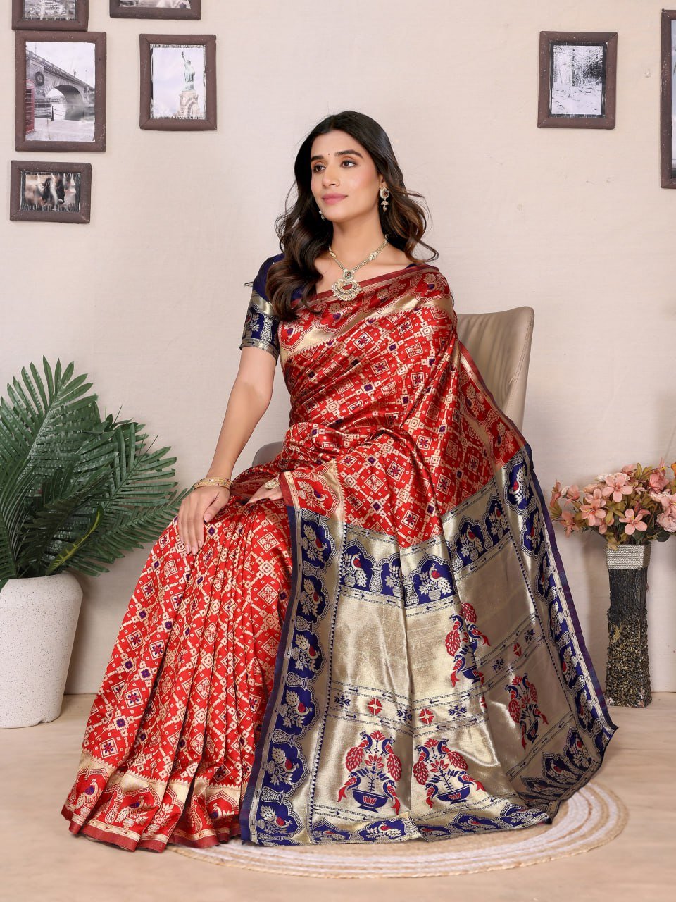 Red And Gold Banarasi Soft Silk Saree