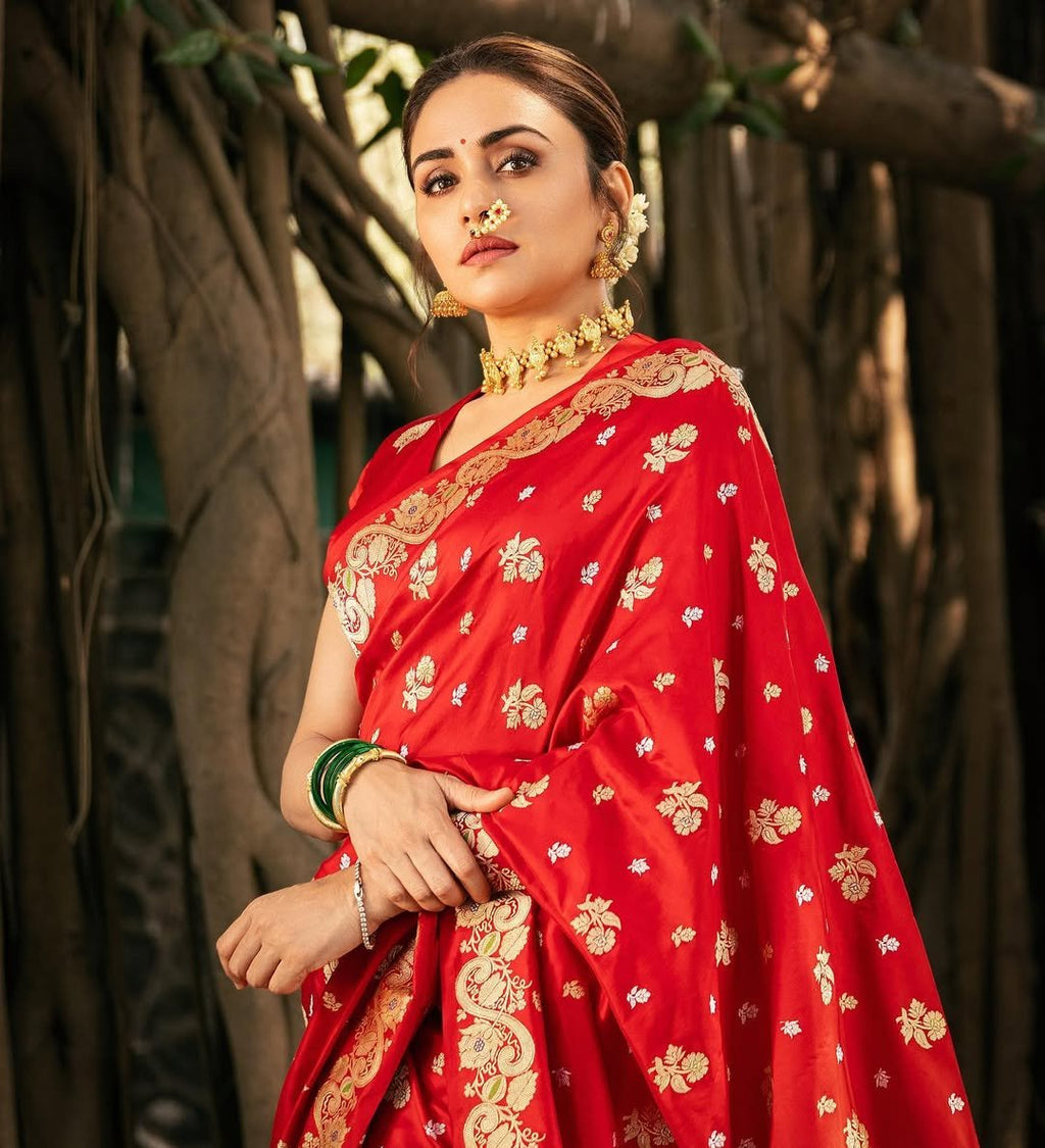 Red Banarasi Soft Silk Saree