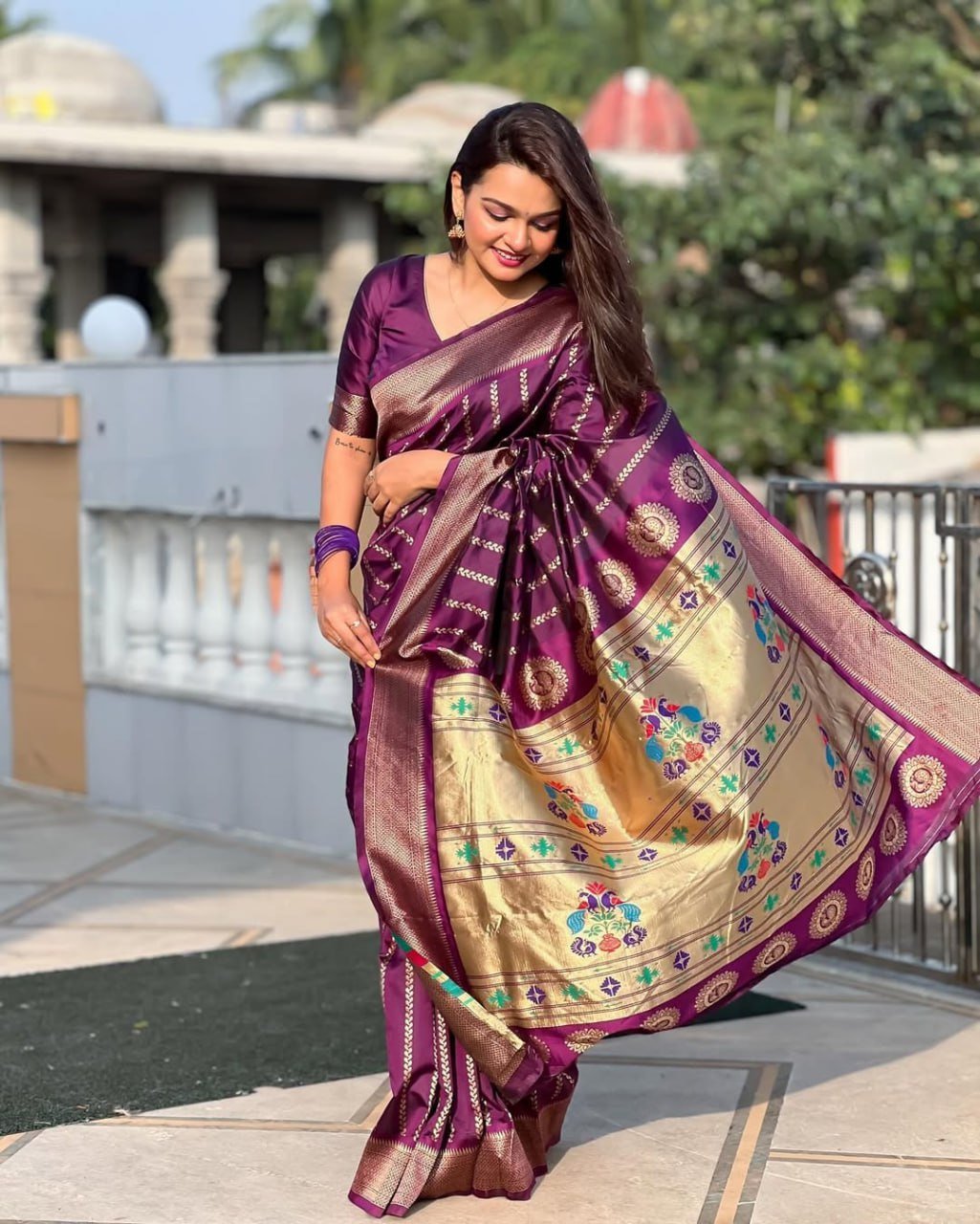Purple Banarasi Soft Silk Saree