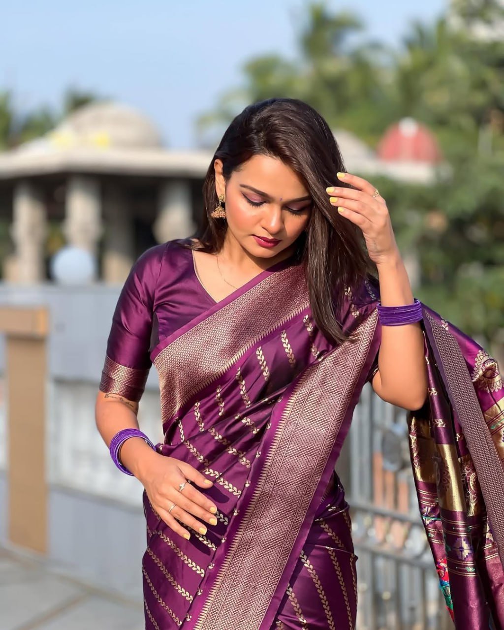 Purple Banarasi Soft Silk Saree