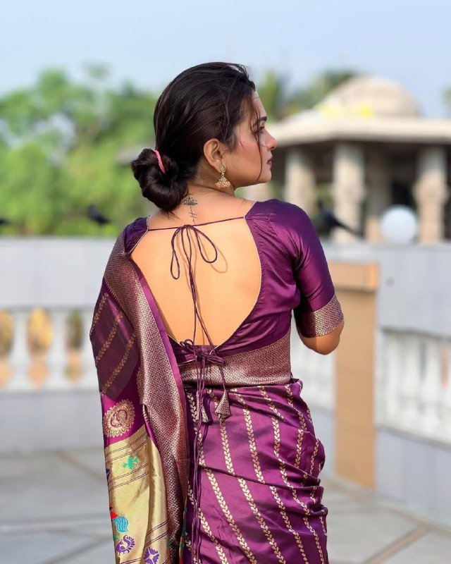 Purple Banarasi Soft Silk Saree