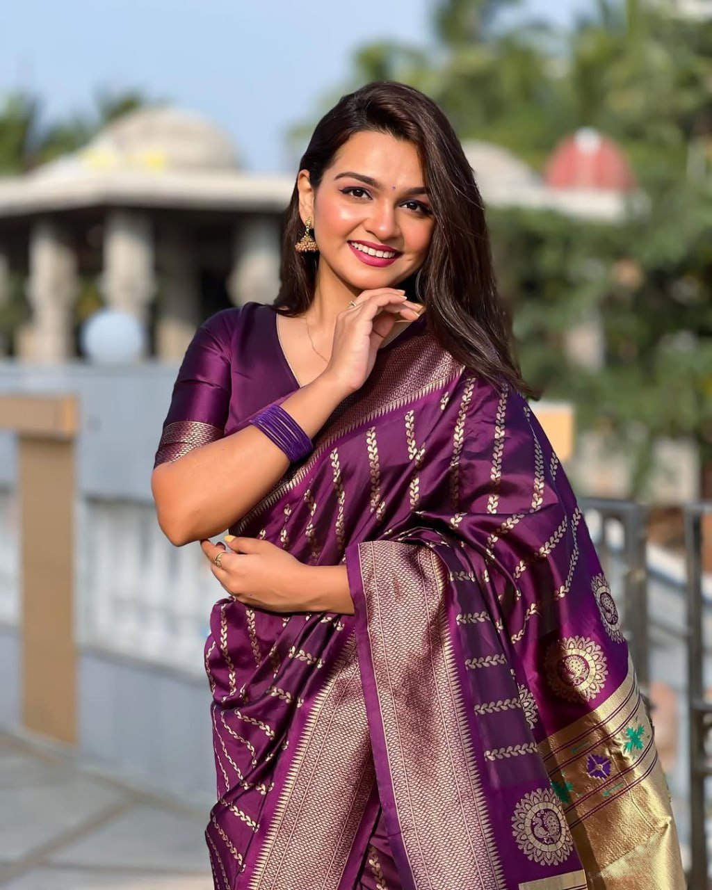 Purple Banarasi Soft Silk Saree