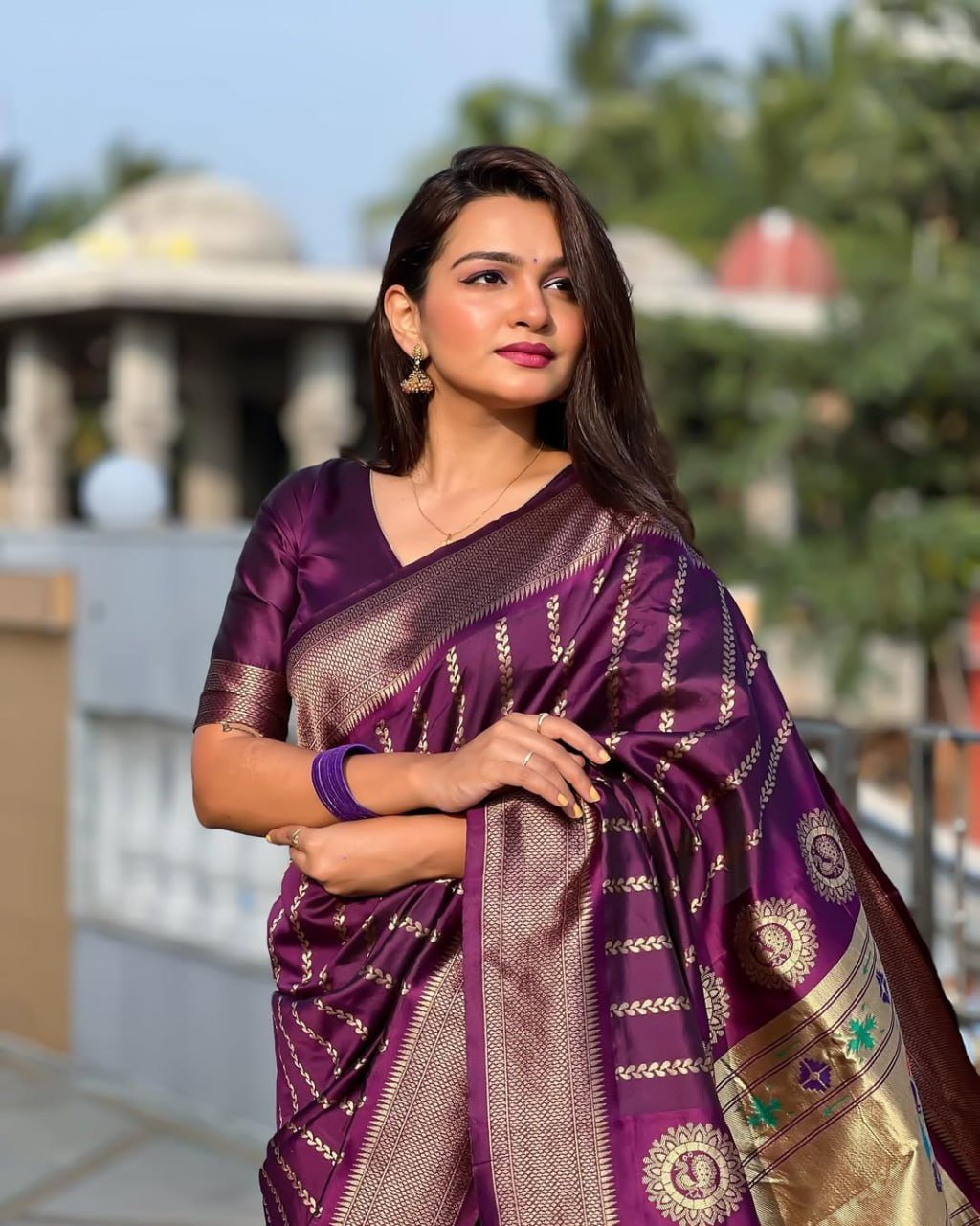Purple Banarasi Soft Silk Saree
